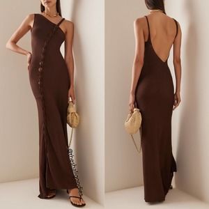 AYA MUSE Birch Dress Brown Knit Braided Trim Midi Maxi
